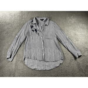 Velvet Heart Shirt Women Medium Long Sleeve Roll Tab Embroidered Nautical Boho